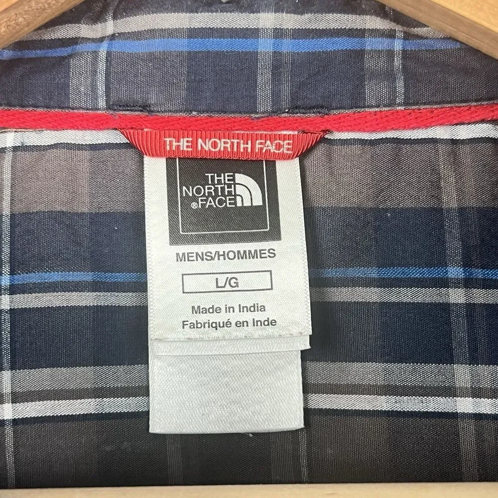The North Face Button Up Camp Shirt Mens L Blue‎ Gray Plaid Outdoors Casual